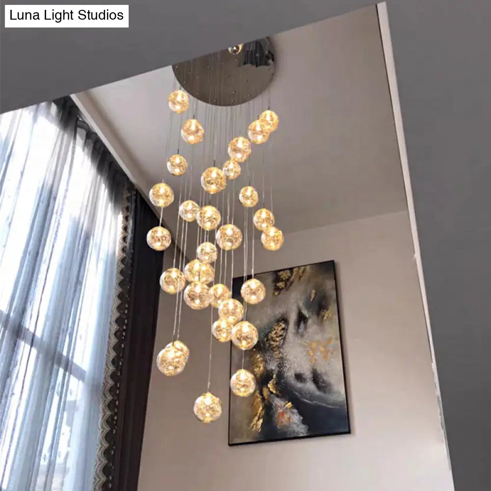 Sleek Chrome Hanging Lamp Kit - Clear Glass Spherical Multi Light Pendant For Stairs 30 /