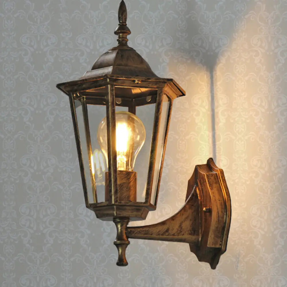 Clear Glass Tapered Wall Sconce Light - Traditional Outdoor Fixture Bronze