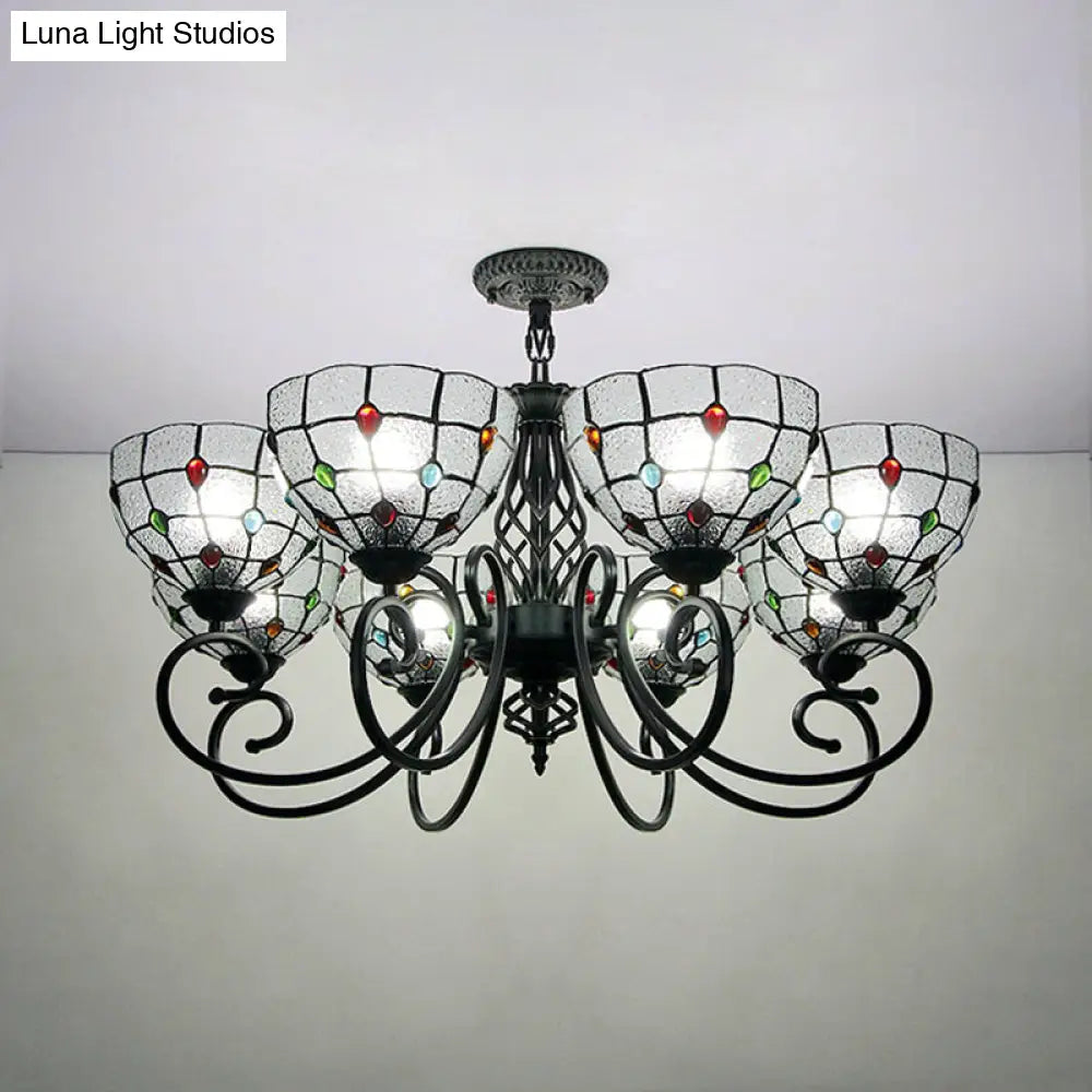 Tiffany Style Bowl Chandelier With Clear Glass Dimples - Multi Light Ceiling Hanging Fixture