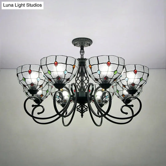 Tiffany Style Bowl Chandelier With Clear Glass Dimples - Multi Light Ceiling Hanging Fixture