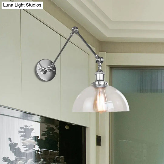 Clear Glass Wall Hanging Dome Light - Industrial Single Bulb Sconce In Chrome Ideal For Dining Room