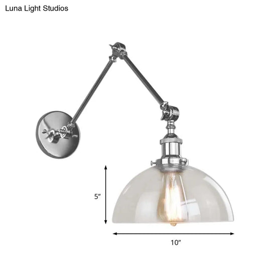 Clear Glass Wall Hanging Dome Light - Industrial Single Bulb Sconce In Chrome Ideal For Dining Room