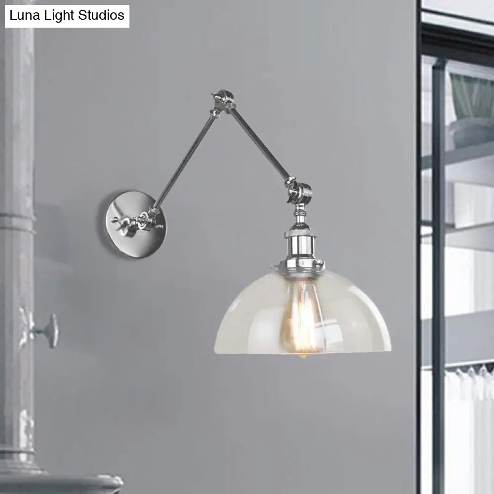 Clear Glass Wall Hanging Dome Light - Industrial Single Bulb Sconce In Chrome Ideal For Dining Room