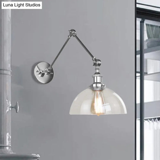 Clear Glass Wall Hanging Dome Light - Industrial Single Bulb Sconce In Chrome Ideal For Dining Room