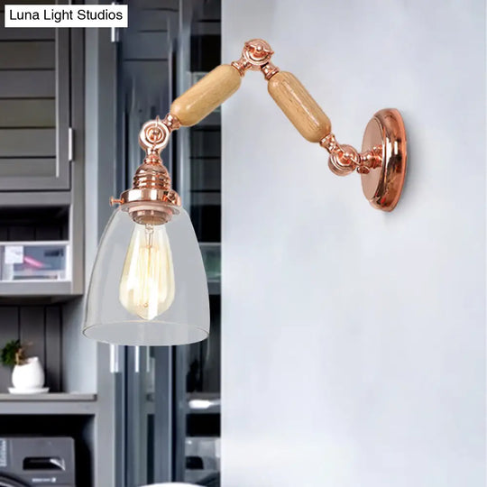 Clear Glass Wall Lamp Industrial Single Bulb Sconce In Rose Gold - Perfect For Living Room