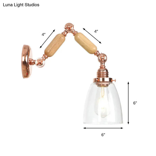 Clear Glass Wall Lamp Industrial Single Bulb Sconce In Rose Gold - Perfect For Living Room