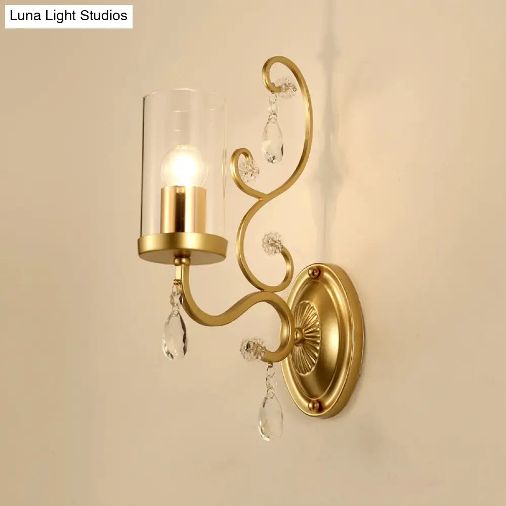 Clear Glass Wall Mounted Light With Crystal Accent And Brass Finish