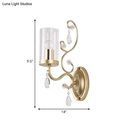 Clear Glass Wall Mounted Light With Crystal Accent And Brass Finish