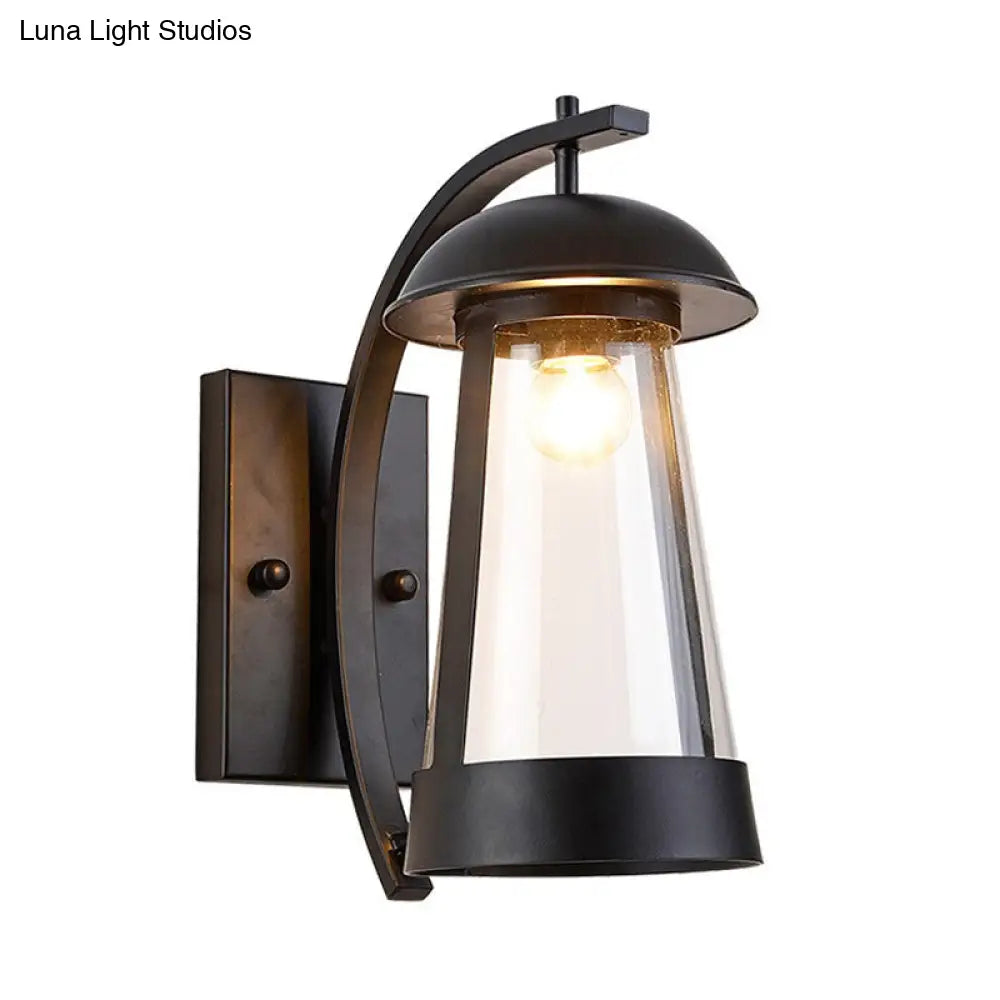 Clear Glass Wall Sconce - Industrial Black Cone Outdoor Lighting Fixture