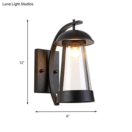 Clear Glass Wall Sconce - Industrial Black Cone Outdoor Lighting Fixture