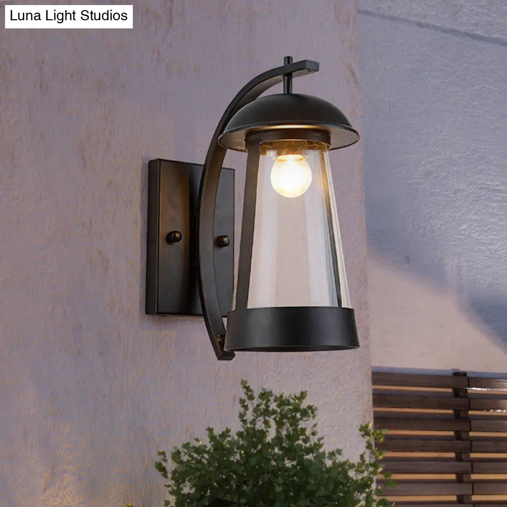 Clear Glass Wall Sconce - Industrial Black Cone Outdoor Lighting Fixture