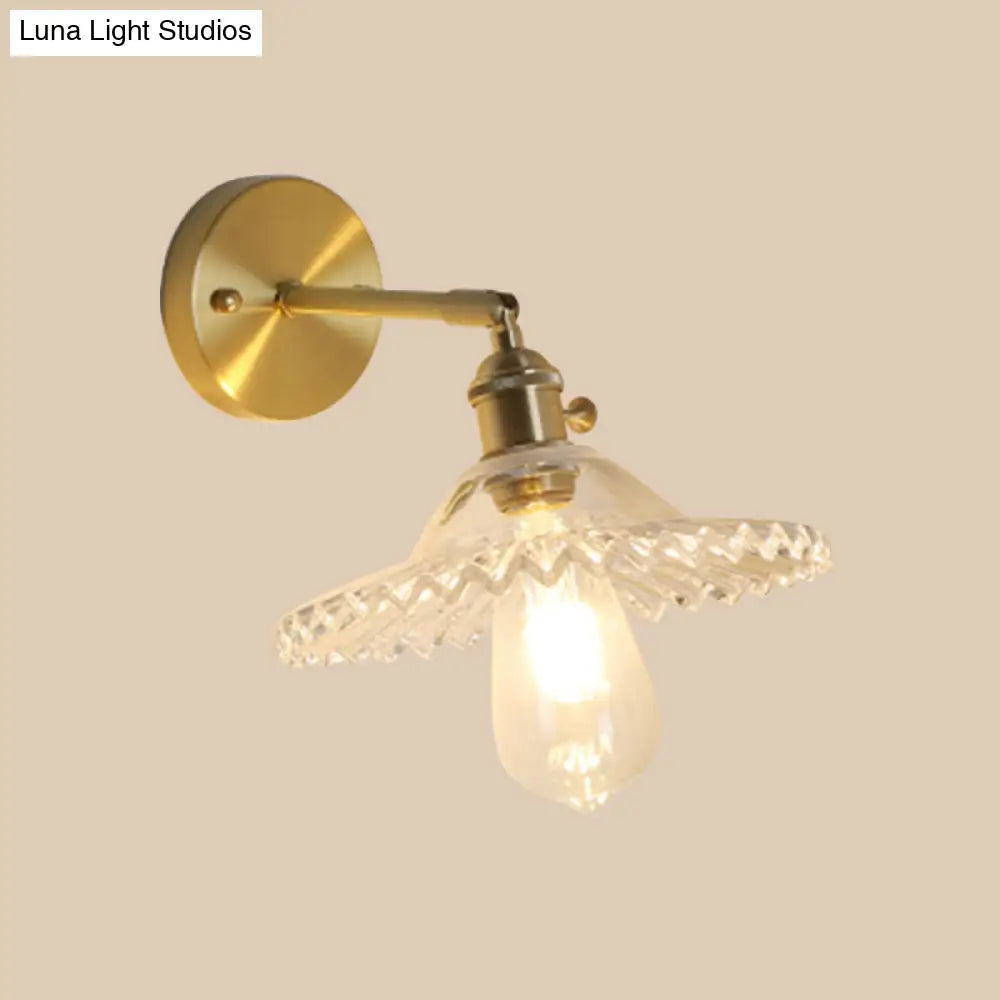 Clear Glass Wall Sconce - Industrial Brass Scalloped Design Living Room Lighting Fixture