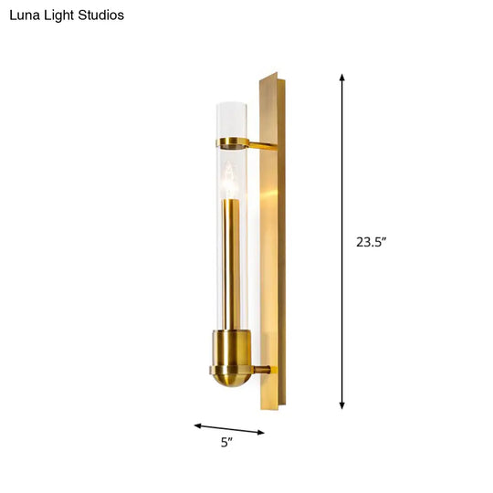 Clear Glass Wall Sconce - Modern Single Brass Light Fixture