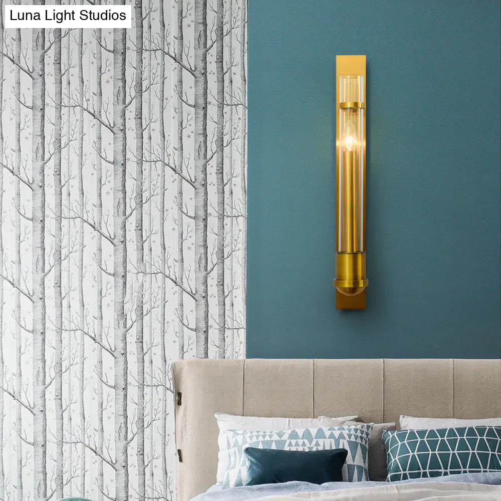 Clear Glass Wall Sconce - Modern Single Brass Light Fixture