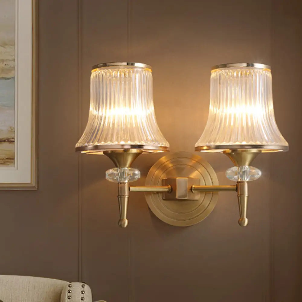 Clear Glass Wall Sconce With Brass Accent - Classic Conic Design 2 /