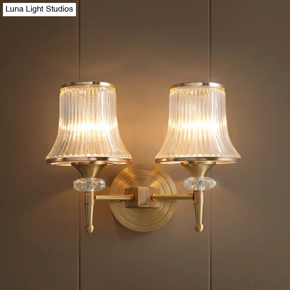 Clear Glass Wall Sconce With Brass Accent - Classic Conic Design