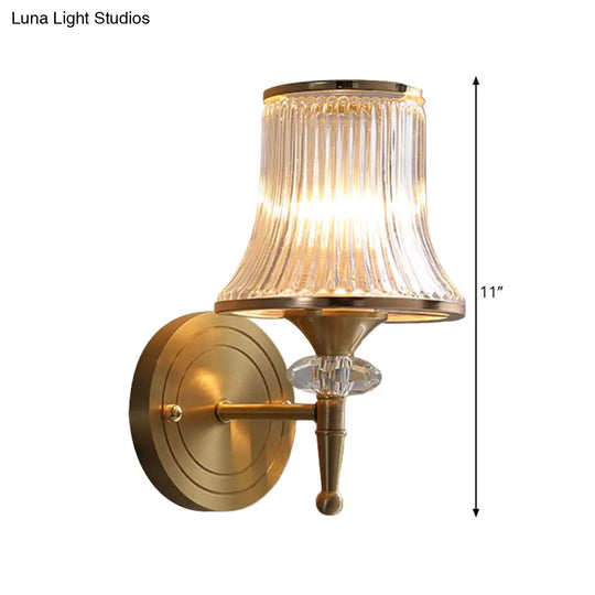 Clear Glass Wall Sconce With Brass Accent - Classic Conic Design