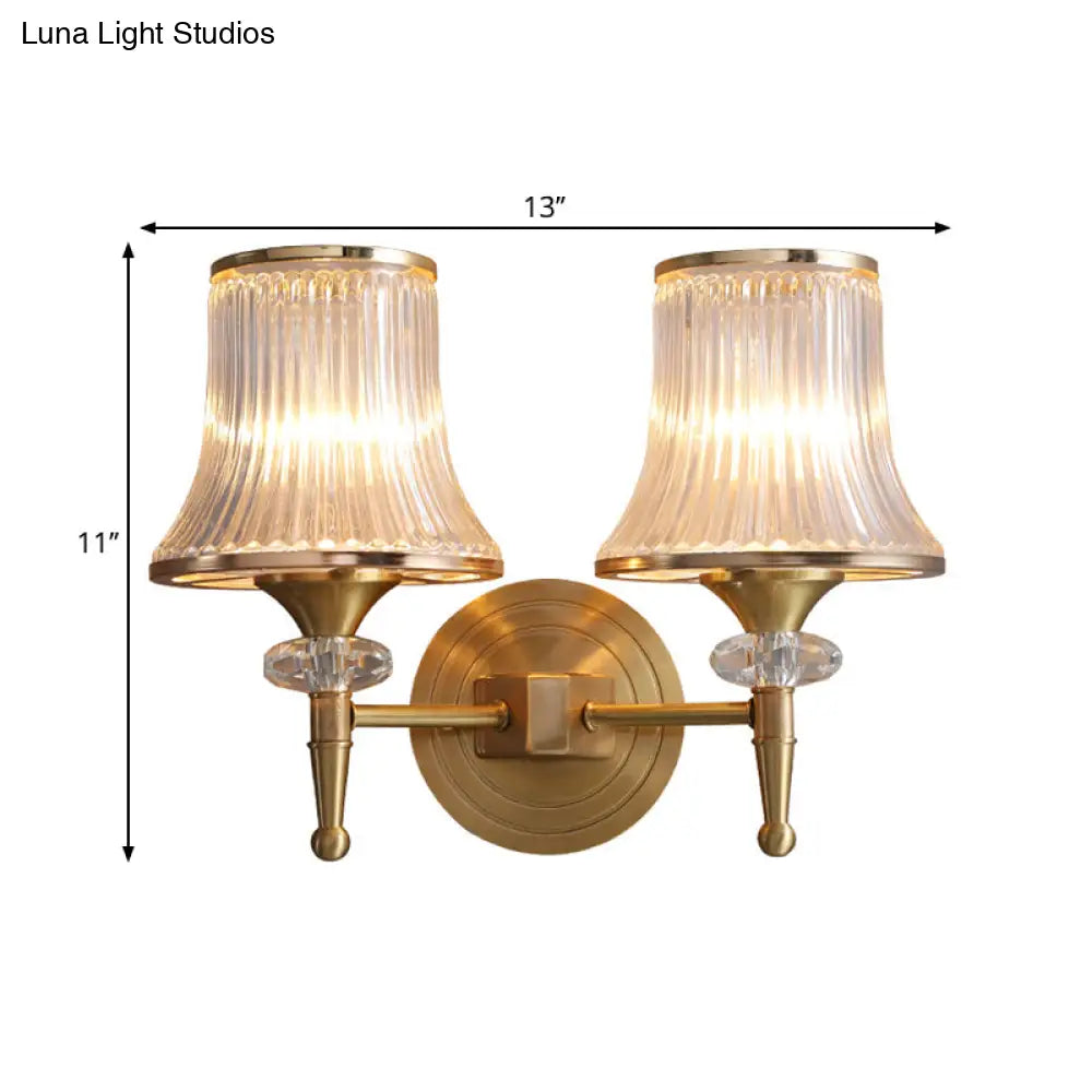 Clear Glass Wall Sconce With Brass Accent - Classic Conic Design