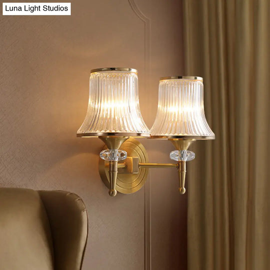 Clear Glass Wall Sconce With Brass Accent - Classic Conic Design