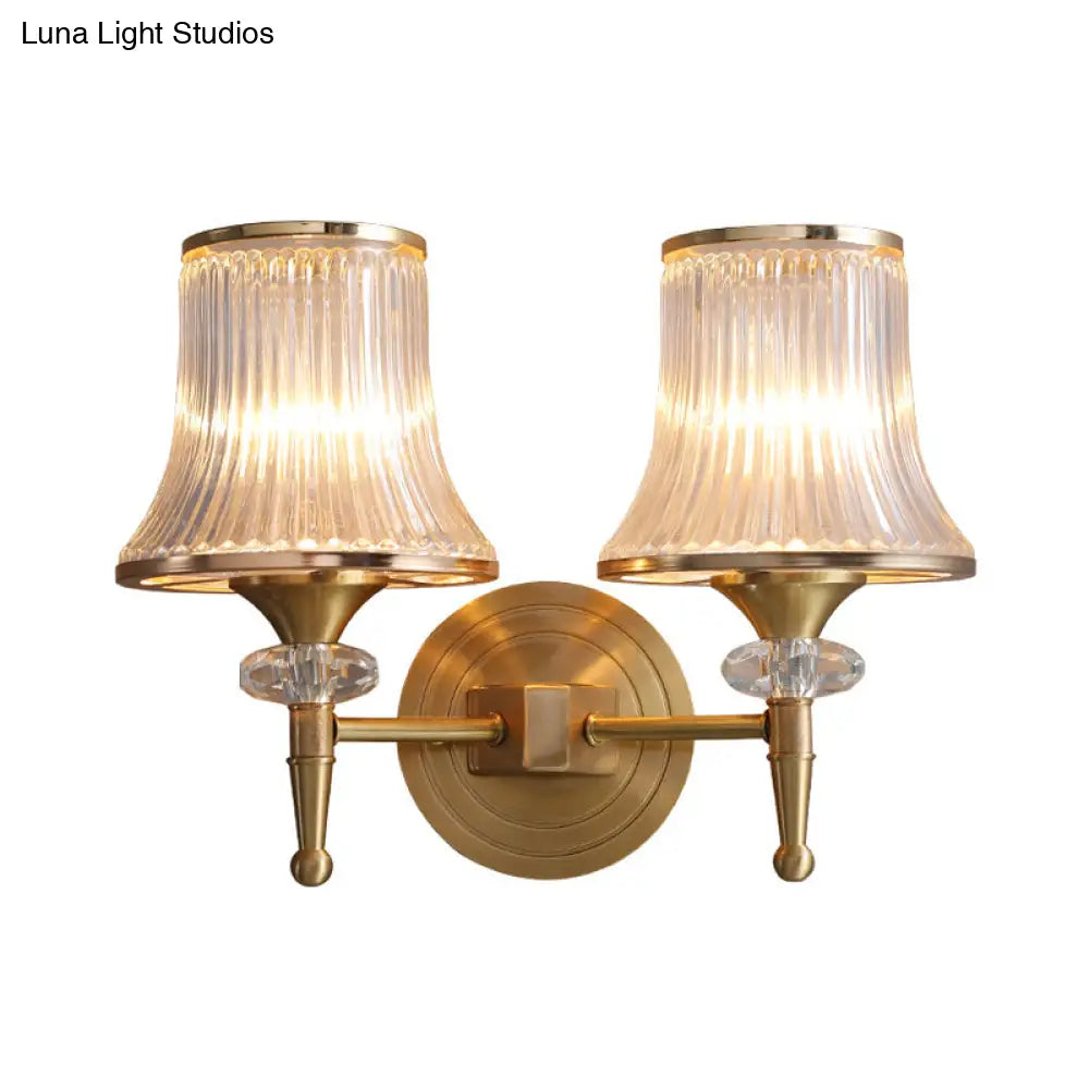 Clear Glass Wall Sconce With Brass Accent - Classic Conic Design