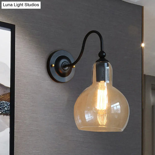 Clear Glass Wall Sconce With Industrial Black Bubble Shade - Living Room Lighting Fixture