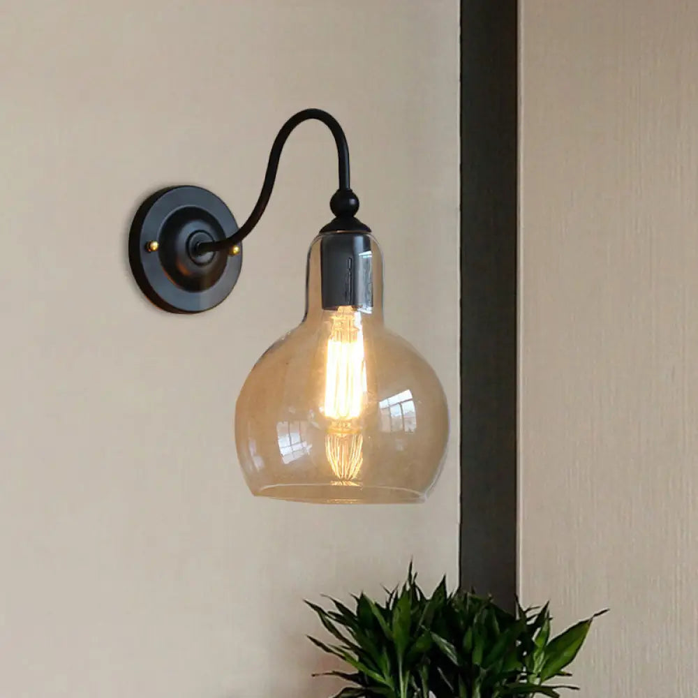 Clear Glass Wall Sconce With Industrial Black Bubble Shade - Living Room Lighting Fixture