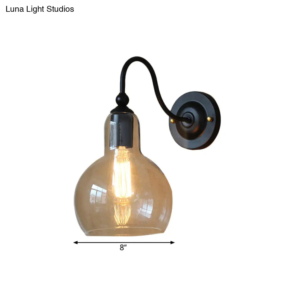 Clear Glass Wall Sconce With Industrial Black Bubble Shade - Living Room Lighting Fixture