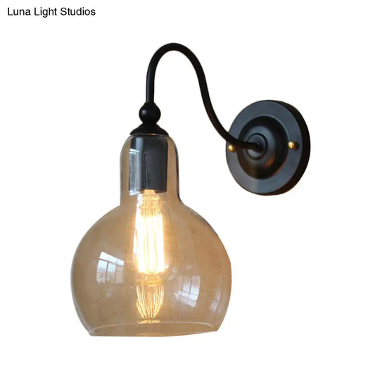 Clear Glass Wall Sconce With Industrial Black Bubble Shade - Living Room Lighting Fixture