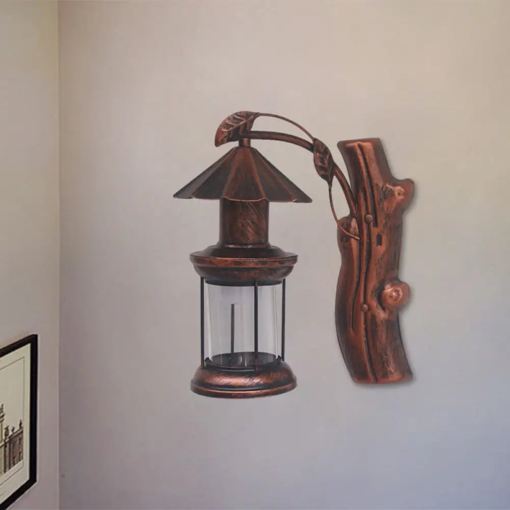 Clear Glass Wall Sconce With Retro Coastal Design And Black/Copper Finish Copper