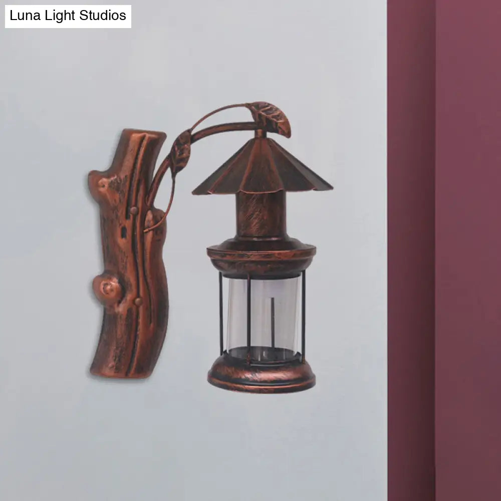 Clear Glass Wall Sconce With Retro Coastal Design And Black/Copper Finish