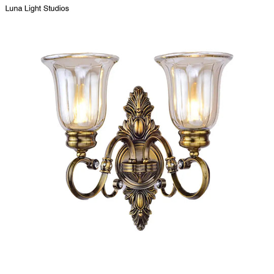 Clear Glass Wall Sconce With Traditional Bronze Bell Shade For Dining Room