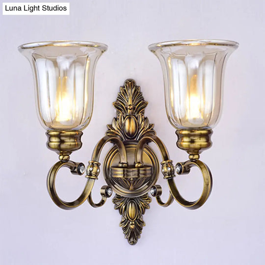 Clear Glass Wall Sconce With Traditional Bronze Bell Shade For Dining Room