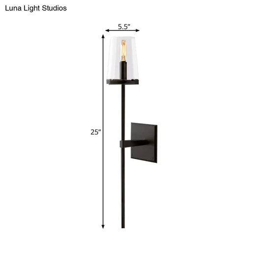 Clear Glass & White Fabric Wall Sconce With Vintage Tapered Design Black/Brass Bar - 1 Bulb Mounted