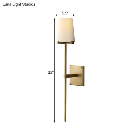 Clear Glass & White Fabric Wall Sconce With Vintage Tapered Design Black/Brass Bar - 1 Bulb Mounted