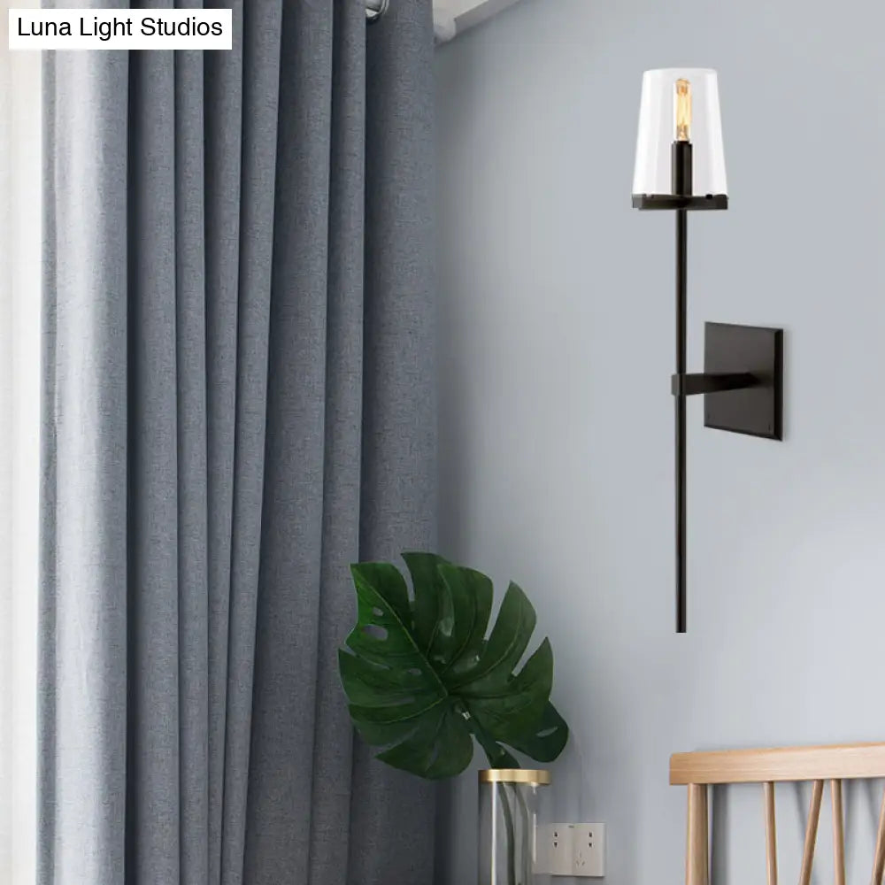 Clear Glass & White Fabric Wall Sconce With Vintage Tapered Design Black/Brass Bar - 1 Bulb Mounted