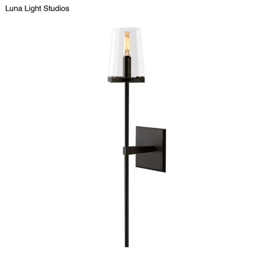 Clear Glass & White Fabric Wall Sconce With Vintage Tapered Design Black/Brass Bar - 1 Bulb Mounted