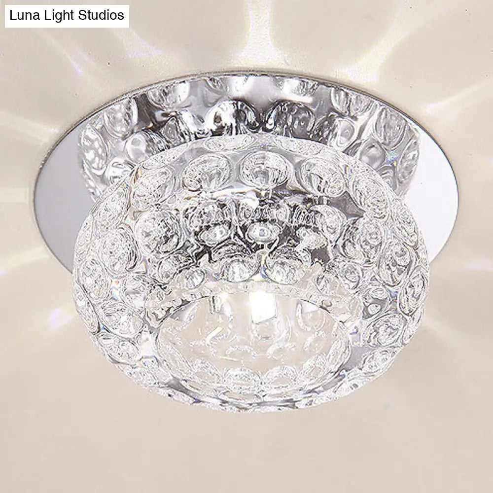 Clear K9 Crystal Doughnut Corridor Led Flush Mount Ceiling Light - Simplicity In Style / White