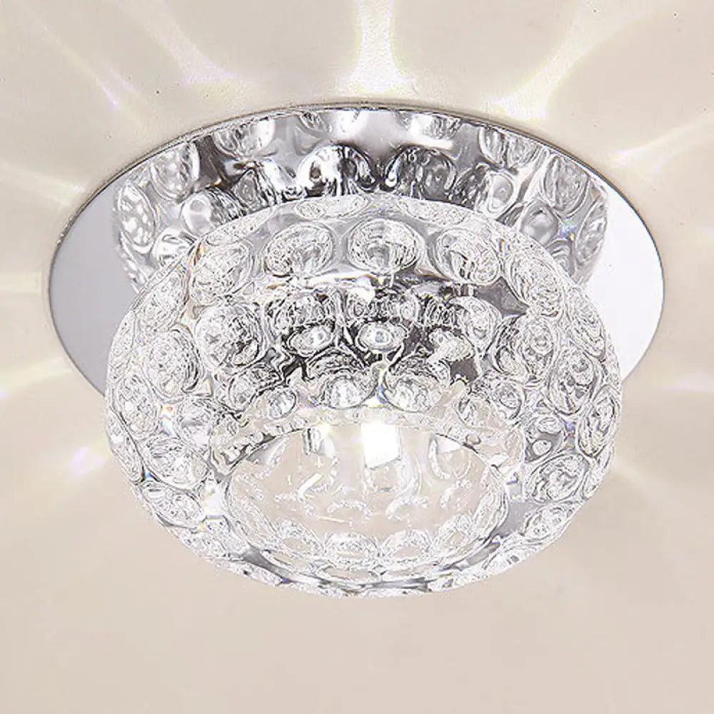 Clear K9 Crystal Doughnut Corridor Led Flush Mount Ceiling Light - Simplicity In Style / White