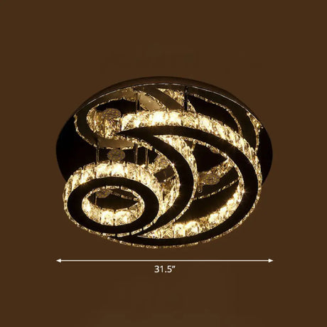 Clear K9 Crystal Moon And Sun Ceiling Lamp - Minimalist Stainless Steel Led Flush Light / 31.5’