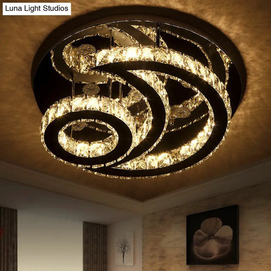 Clear K9 Crystal Moon And Sun Ceiling Lamp - Minimalist Stainless Steel Led Flush Light