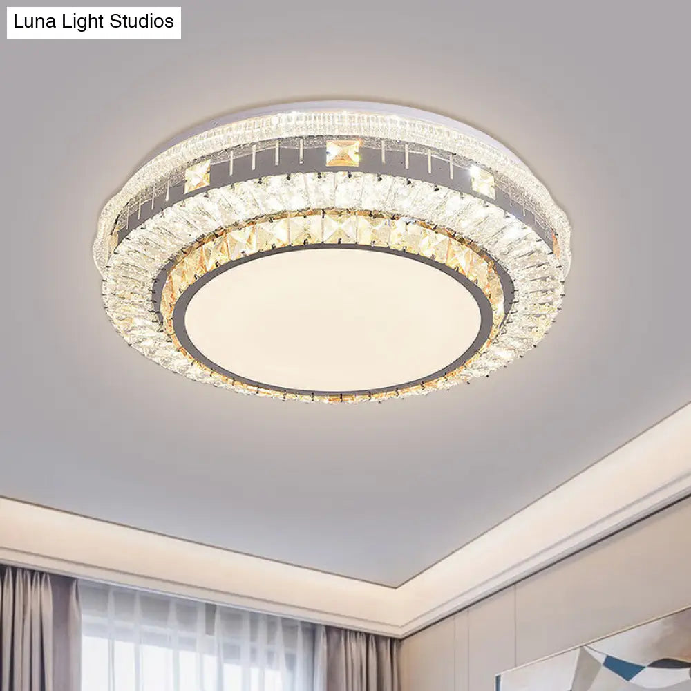 Clear Led Crystal Block Light Fixture - Modern Round Stainless-Steel Flush Mount For Great Room / B