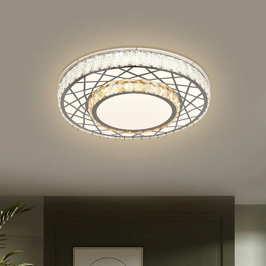 Clear Led Crystal Block Light Fixture - Modern Round Stainless-Steel Flush Mount For Great Room / A