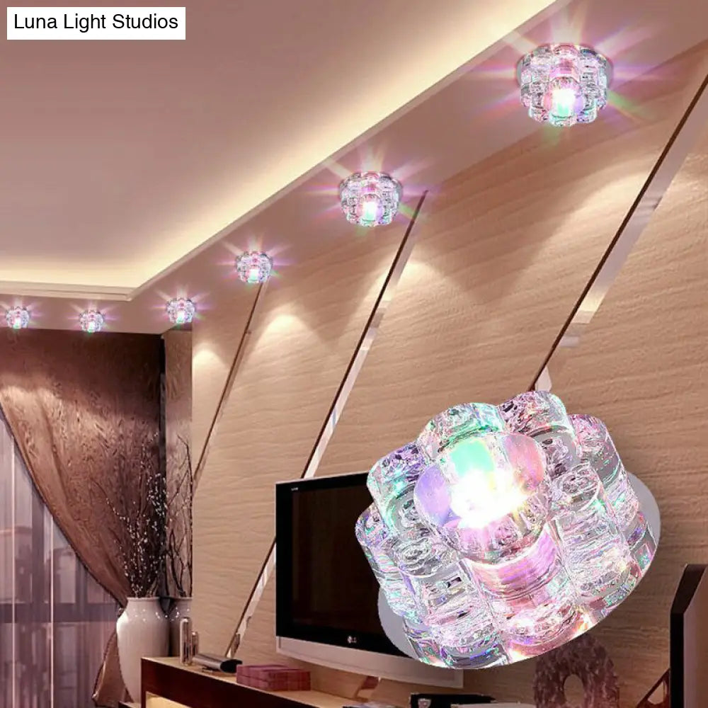 Clear Led Floral Crystal Flush Light - Stylish Ceiling Fixture For Living Room / 3W Multi Color