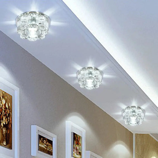 Clear Led Floral Crystal Flush Light - Stylish Ceiling Fixture For Living Room / 3W White