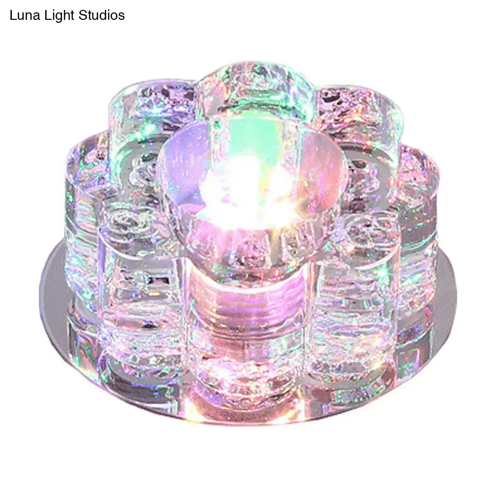 Clear Led Floral Crystal Flush Light - Stylish Ceiling Fixture For Living Room