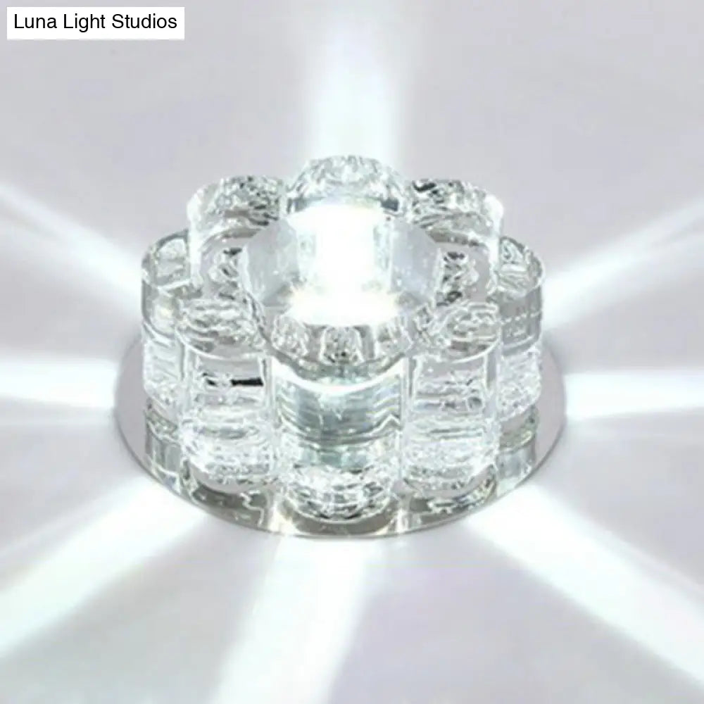 Clear Led Floral Crystal Flush Light - Stylish Ceiling Fixture For Living Room
