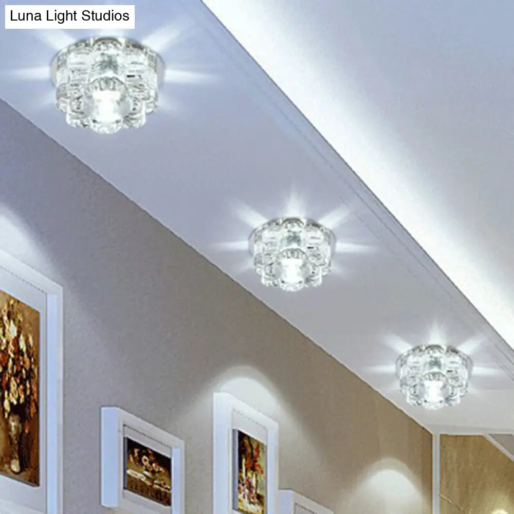 Clear Led Floral Crystal Flush Light - Stylish Ceiling Fixture For Living Room / 3W White