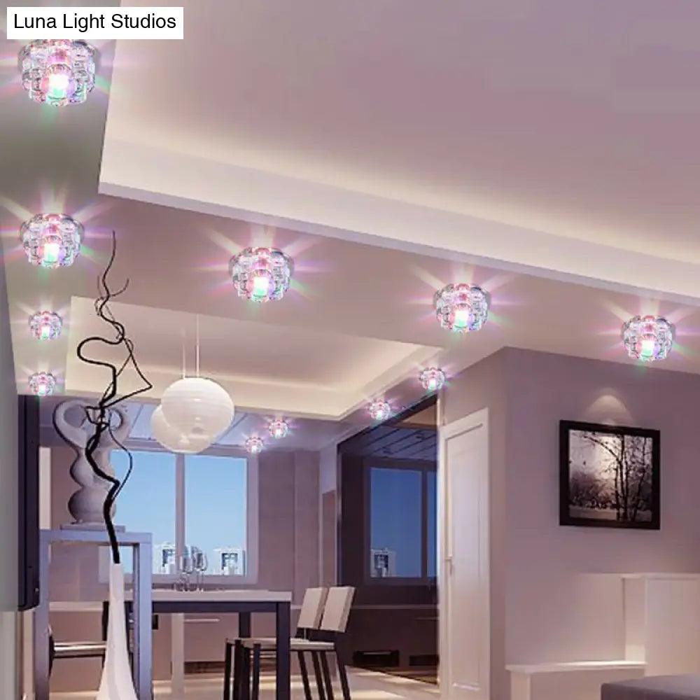 Clear Led Floral Crystal Flush Light - Stylish Ceiling Fixture For Living Room