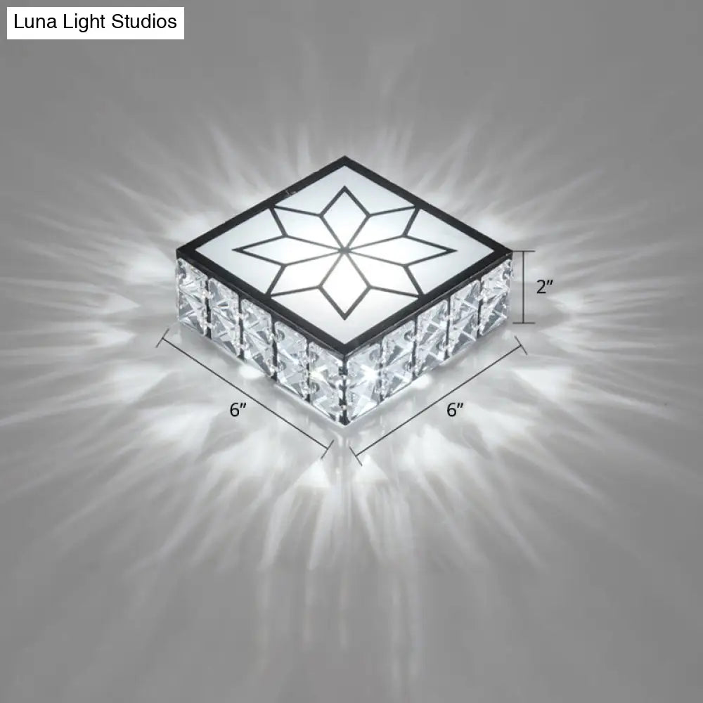 Clear Led Flushmount Ceiling Light With Beveled Crystal Square Design For A Minimalist Foyer Look /