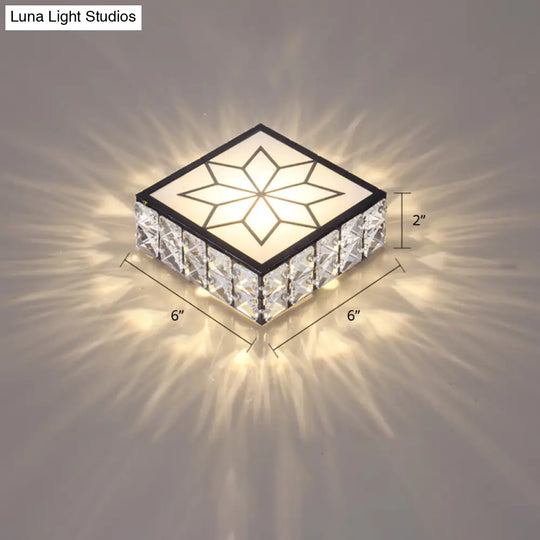 Clear Led Flushmount Ceiling Light With Beveled Crystal Square Design For A Minimalist Foyer Look /